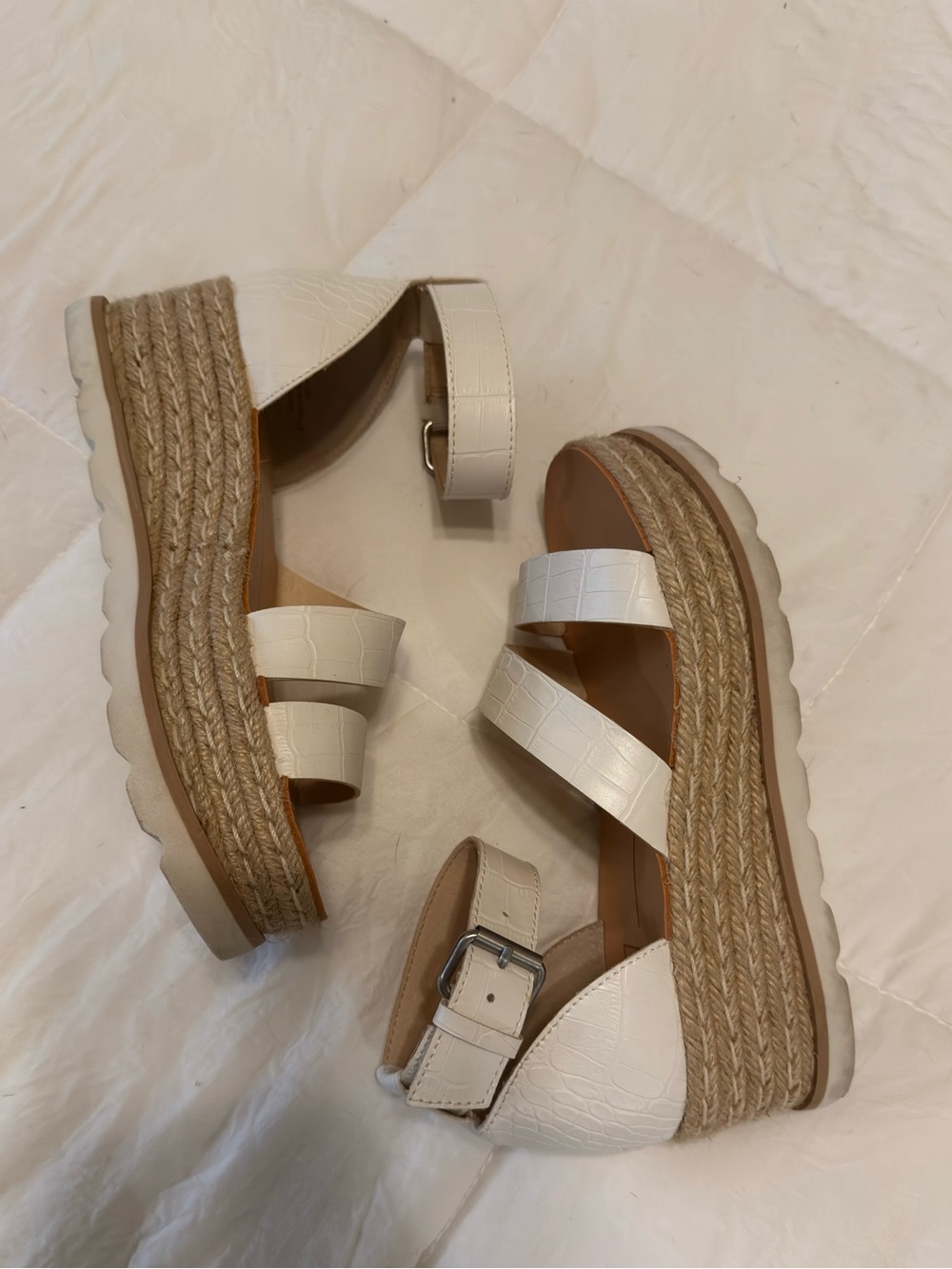 Dolce Vita Liza Espadrille Platform Sandals - White Crocodile embossed design